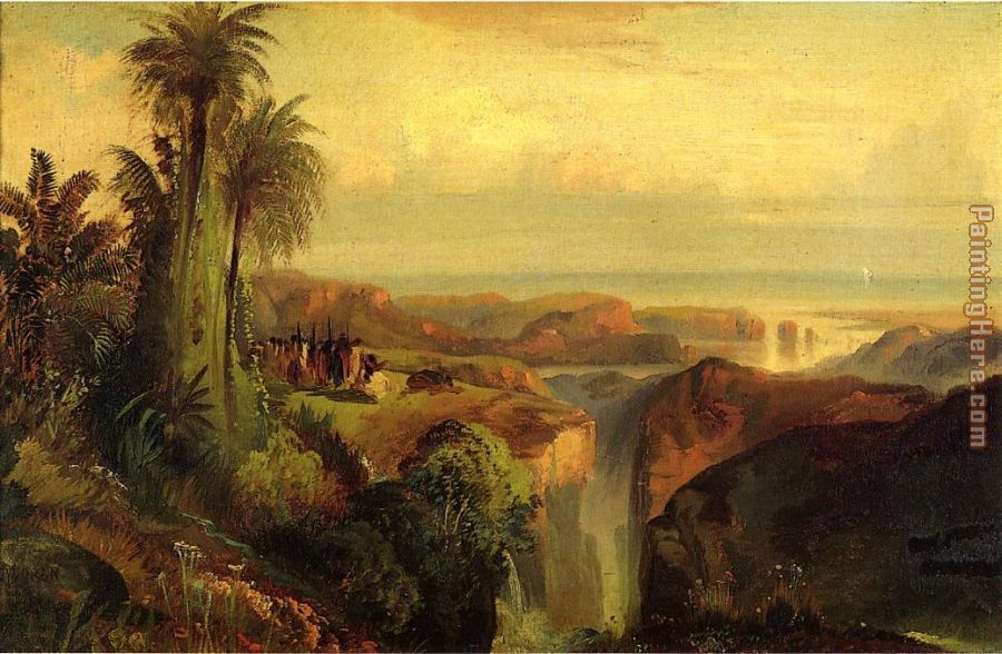 Indians on a Cliff painting - Thomas Moran Indians on a Cliff art painting